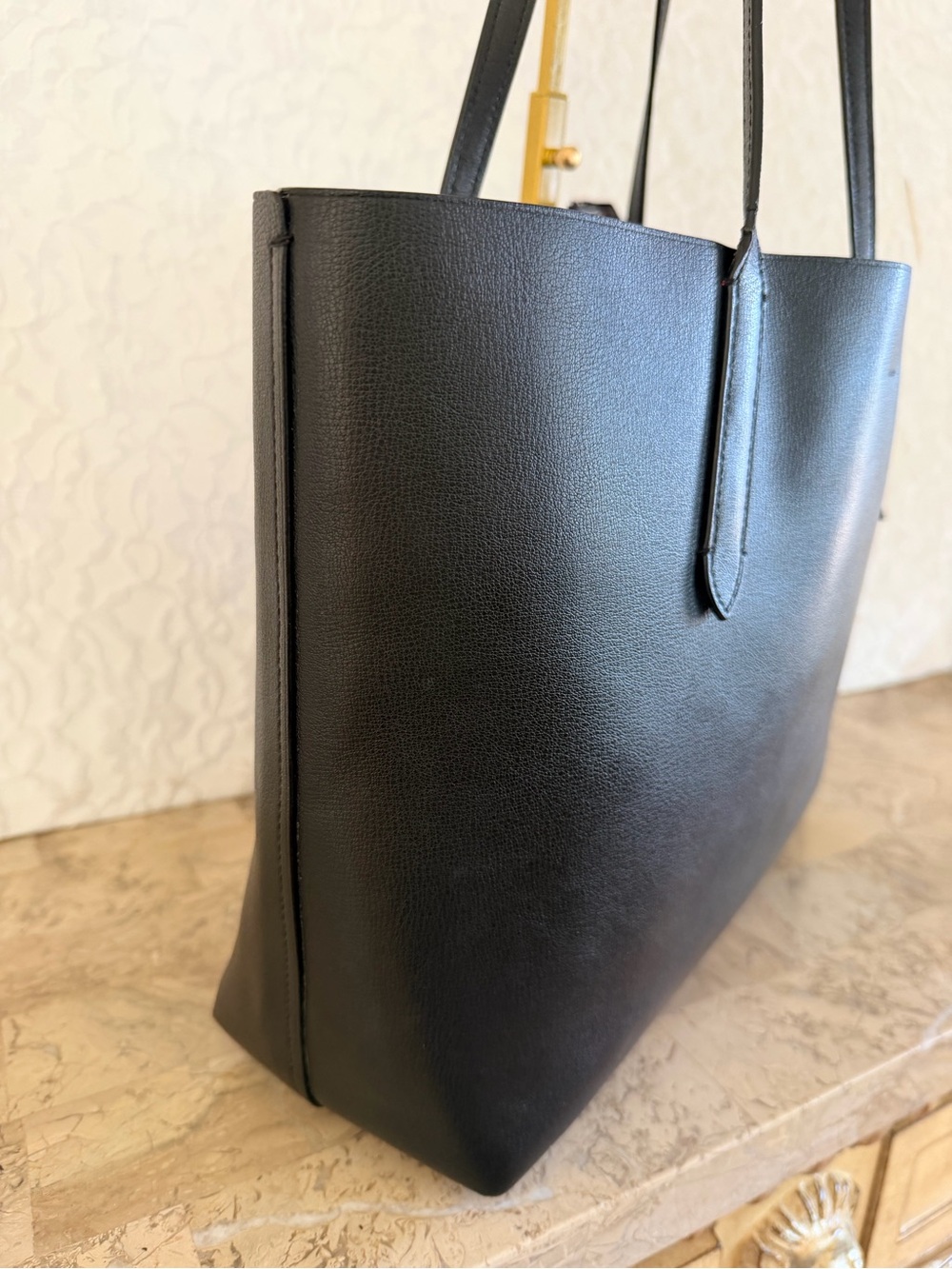 Coach Black Leather Tote with Red Interior and Plaid Bow - Picture 5 of 9